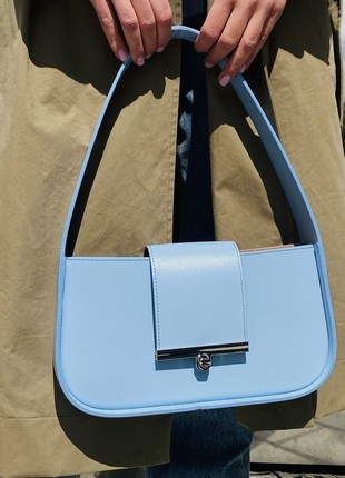 Blue leather baguette bag for woman, Blue leather crossbody bag, Blue leather purse, Blue stylish leather handbag, Lamponi Baguette M blue