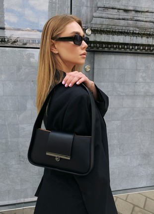 Black leather baguette bag for woman, Black leather crossbody bag, Black leather purse, Black stylish leather handbag, Lamponi Baguette S black2 photo