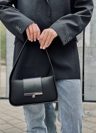 Black leather baguette bag for woman, Black leather crossbody bag, Black leather purse, Black stylish leather handbag, Lamponi Baguette S black7 photo