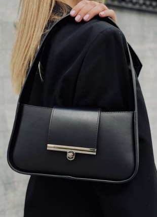 Black leather baguette bag for woman, Black leather crossbody bag, Black leather purse, Black stylish leather handbag, Lamponi Baguette S black9 photo