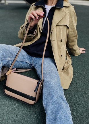 Beige leather crossbody bag for woman, Beige leather purse, Beige stylish leather handbag, Lamponi Aurora beige9 photo