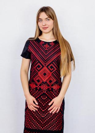 Embroidered black linen dress Trypilska