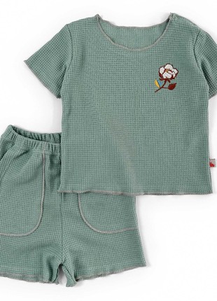Mint Waffle Knit Set with emboiredery BAVOVNA