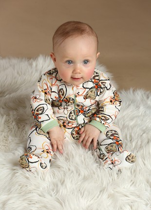 Cotton baby jumpsuit with a zipper and closed feet botanic print Tunes