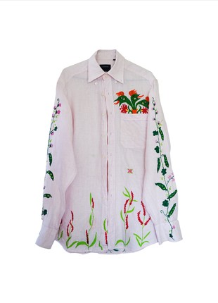 Floral shirt with hand-made paintings
