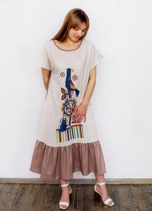 Linen dress with a bird2 photo