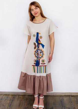 Linen dress with a bird