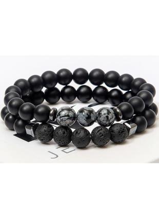Shungite, lava stone, obsidian, hematite double bracelet for men or women, double obsidian triple