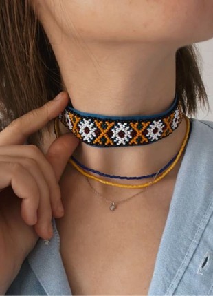 Bukovyna region beaded choker copy of ancient ribbon gerdan Ukrainian jewelry Ukraine necklace1 photo