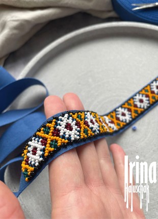 Bukovyna region beaded choker copy of ancient ribbon gerdan Ukrainian jewelry Ukraine necklace5 photo