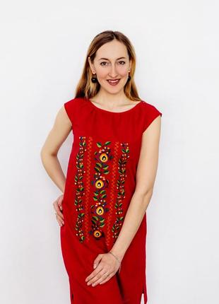 Red linen embroidered dress Dnister2 photo