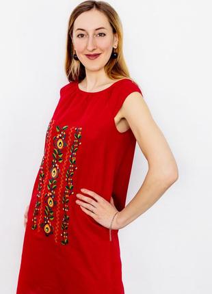 Red linen embroidered dress Dnister3 photo