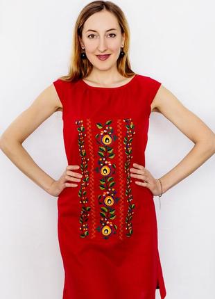 Red linen tunic-dress "Dnister"