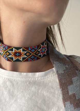 Stars beaded choker Ukraine hutsul pattern Seeed bead necklace5 photo