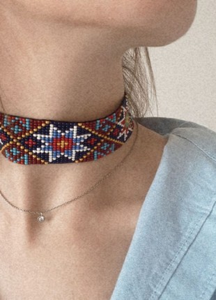 Stars beaded choker Ukraine hutsul pattern Seeed bead necklace2 photo