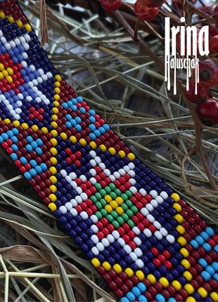 Stars beaded choker Ukraine hutsul pattern Seeed bead necklace6 photo