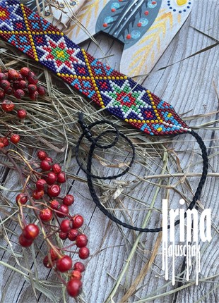 Stars beaded choker Ukraine hutsul pattern Seeed bead necklace8 photo