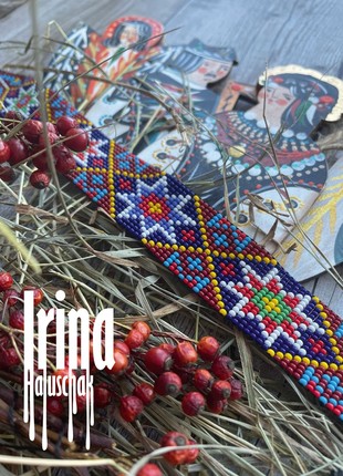 Stars beaded choker Ukraine hutsul pattern Seeed bead necklace9 photo