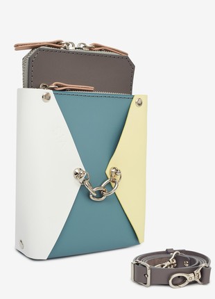 Talia leather bag in grey, white, blue and pink color2 photo