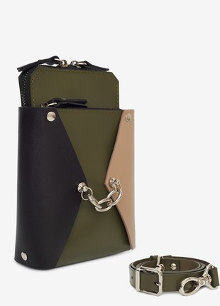 Talia leather bag in olive, beige and black color2 photo