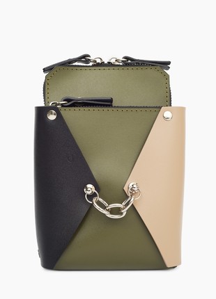 Talia leather bag in olive, beige and black color1 photo