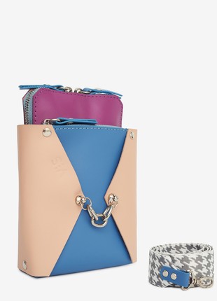 Talia leather bag in blue, pink and purple color2 photo