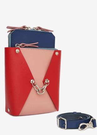 Talia leather bag in blue, red and pink color2 photo