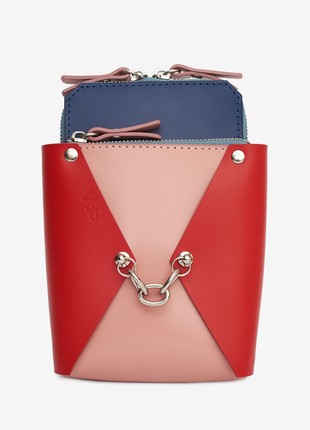 Talia leather bag in blue, red and pink color