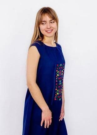 Blue linen tunic-dress 'Yavorivska'2 photo