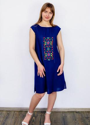 Blue linen tunic-dress 'Yavorivska'4 photo
