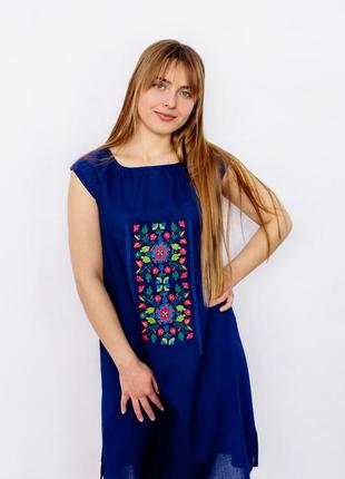 Blue linen tunic-dress 'Yavorivska'5 photo