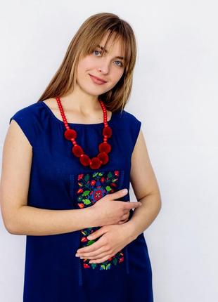 Blue linen tunic-dress 'Yavorivska'6 photo