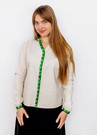 Women's long sleeve office shirt with green embroidery3 photo