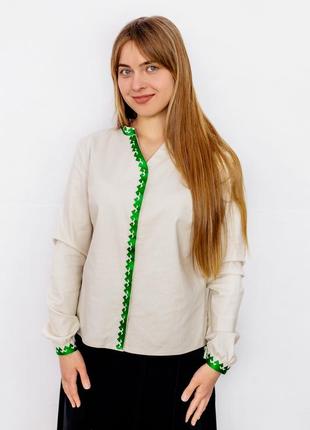 Women's long sleeve office shirt with green embroidery5 photo