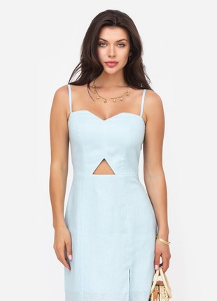 Blue midi dress with a triangular neckline5 photo