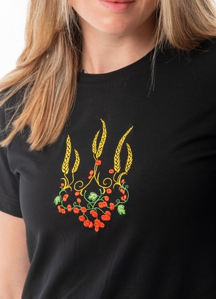 Women's t-shirt with embroidery "Ukrainian coat of arms Red Kalyna" black2 photo