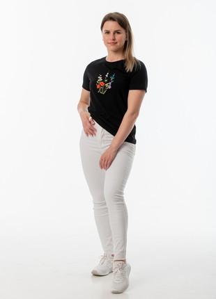Women's t-shirt with embroidery "Coat of arms Blooming Ukraine" black6 photo
