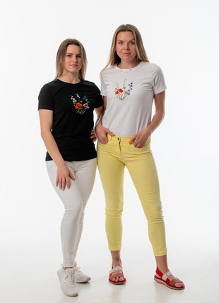 Women's t-shirt with embroidery "Coat of arms Blooming Ukraine" white8 photo
