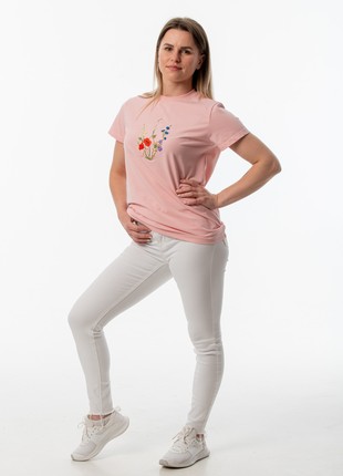 Women's t-shirt with embroidery "Coat of arms Blooming Ukraine" pink7 photo
