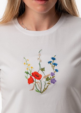 Women's t-shirt with embroidery "Coat of arms Blooming Ukraine" white2 photo