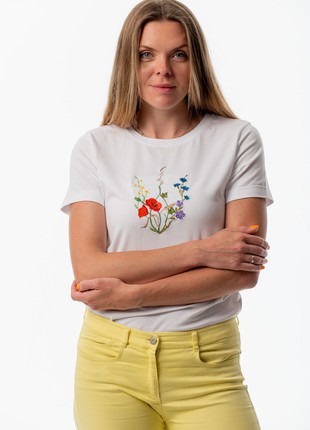 Women's t-shirt with embroidery "Coat of arms Blooming Ukraine" white5 photo