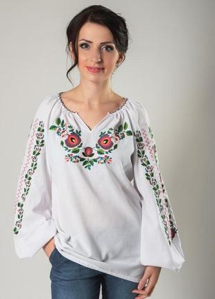 Woman's white linen embroidery Borshchivska1 photo