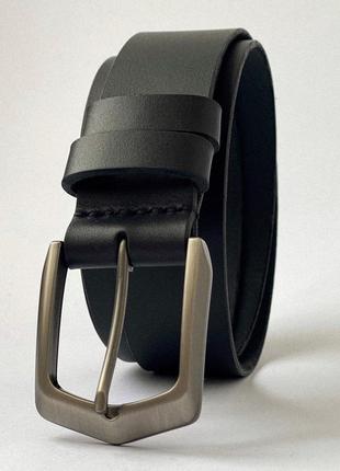 Black leather belt with gun steel buckle
