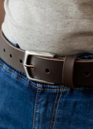Brown leather belt with silver buckle3 photo