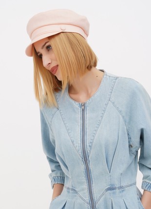 Linen summer fisherman cap newsboy women baker boy hat breton peach4 photo