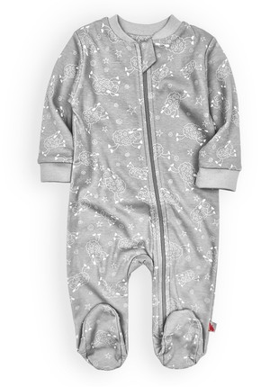 Grey cotton baby jumpsuit with a zipper and closed feet Tunes