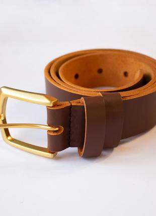 Leather belt, cognac color with brass buckle2 photo