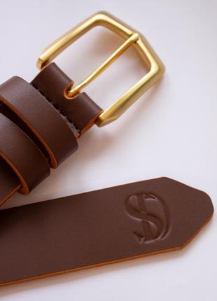 Leather belt, cognac color with brass buckle4 photo
