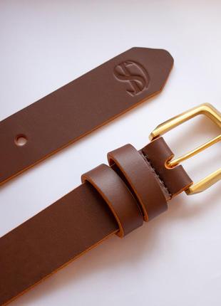 Leather belt, cognac color with brass buckle7 photo