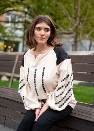 Women's black-beige linen embroidered shirt  Podillia